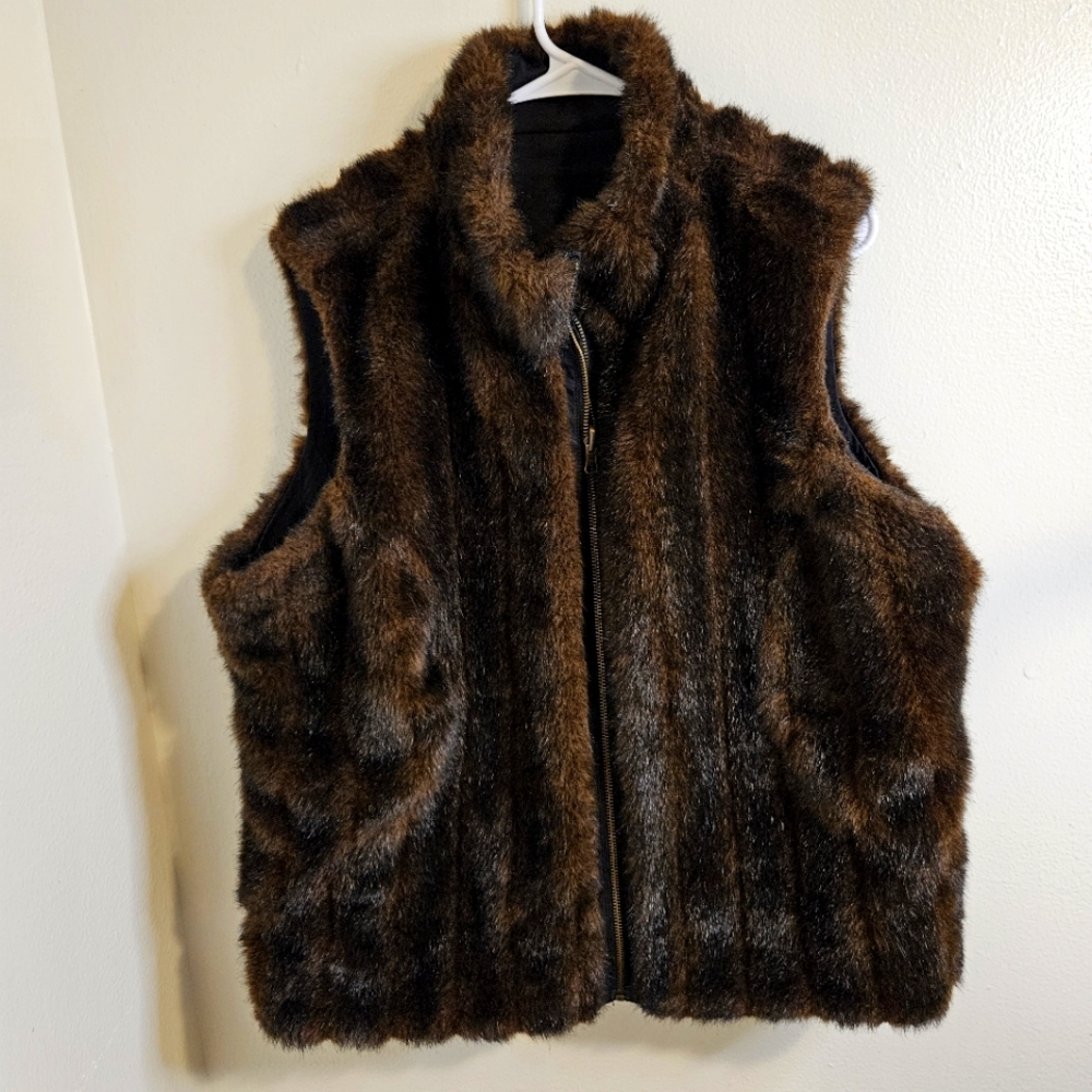Tribal Retro Faux Fur Vintage Reversible  Vest Women's Size Large